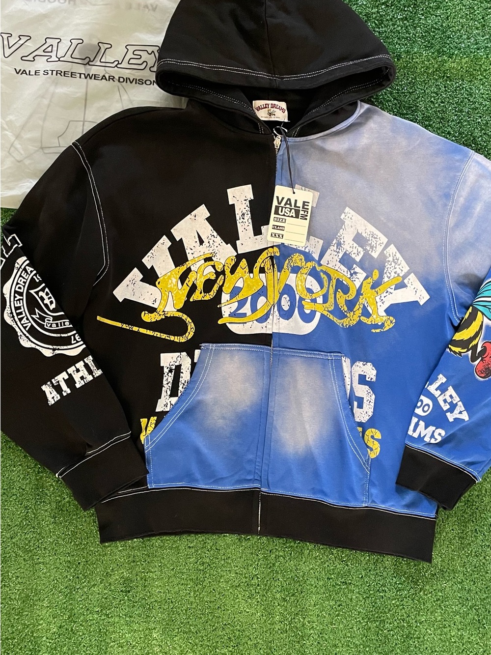 Vale Streetwear Two-Tone Black & Blue Graphic Zip Hoodie